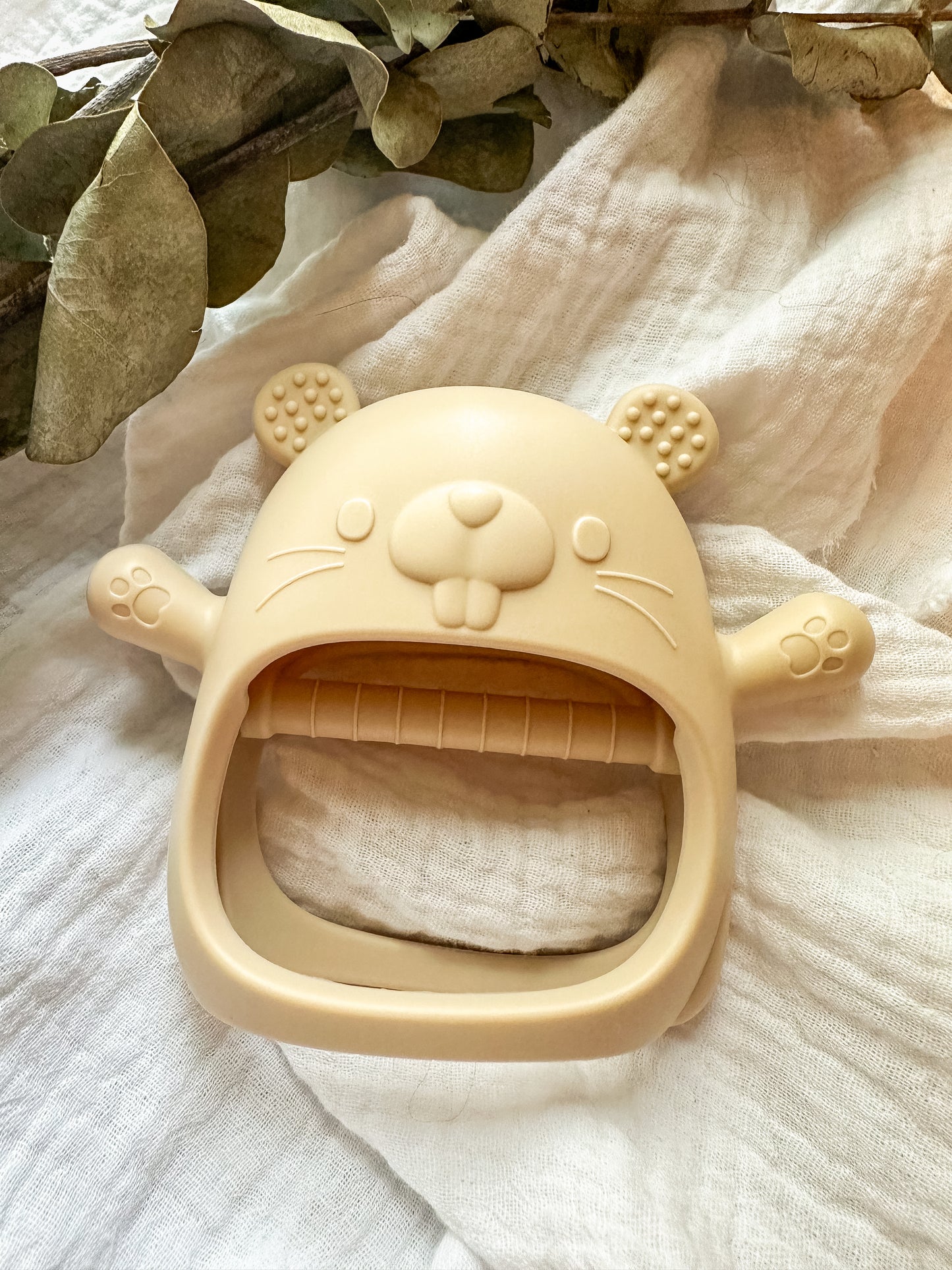 Jouet de dentition « mitaine » - castor beige