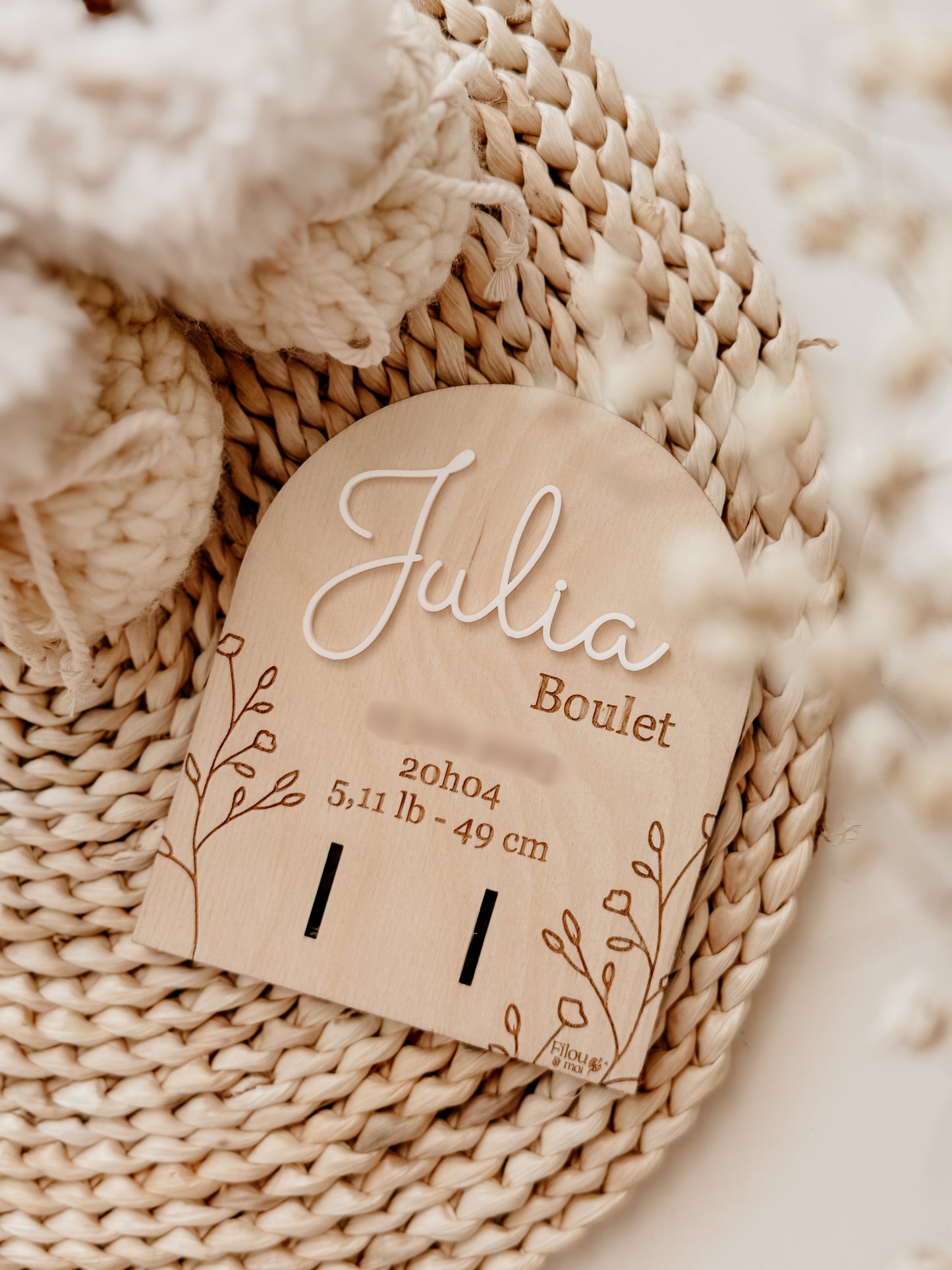 Plaque de naissance personnalisée avec insert à bracelet d'hôpital - modèle floral