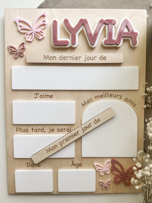 Affiche personnalisée mon premier/dernier jour de - papillons