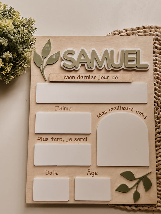 Affiche personnalisée mon premier/dernier jour de - feuilles