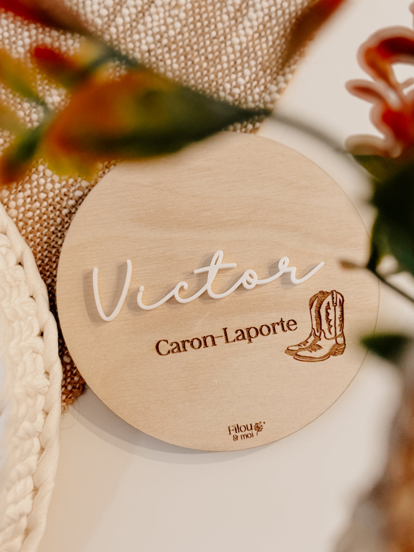 Plaque de naissance personnalisée - western