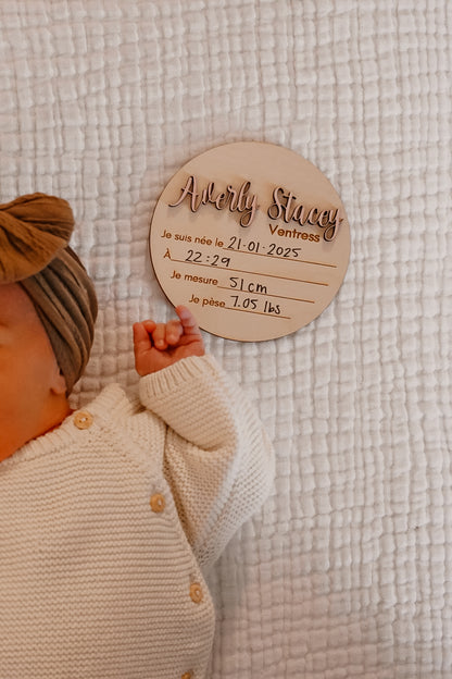 Plaque de naissance personnalisée